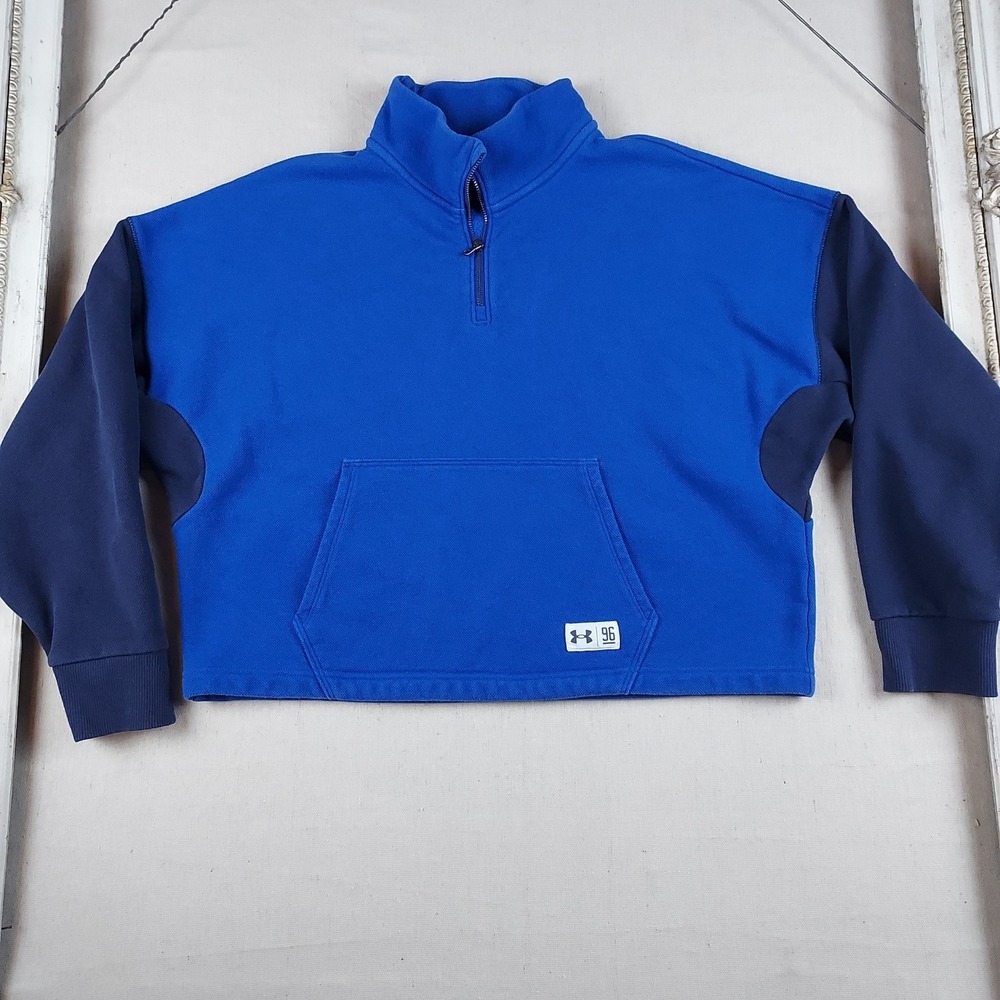 Under Armour 96 Quarter Zip Pullover Sweatshirt Mens Medium Blue Fleece Pocket